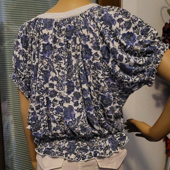 Vintage Lucky Embroidered Front Smocked Waist Peasant Blouse - Picture 2 of 7